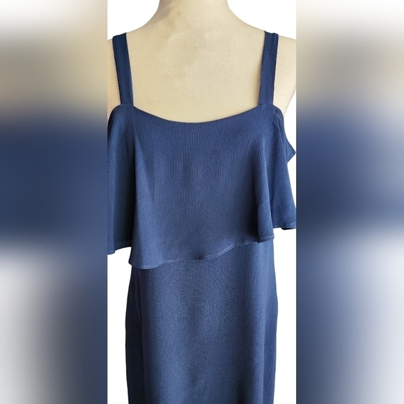 Signature Robbie Bee Cold Shoulder Midi Dress Women's 6 Navy Blue - Picture 2 of 13